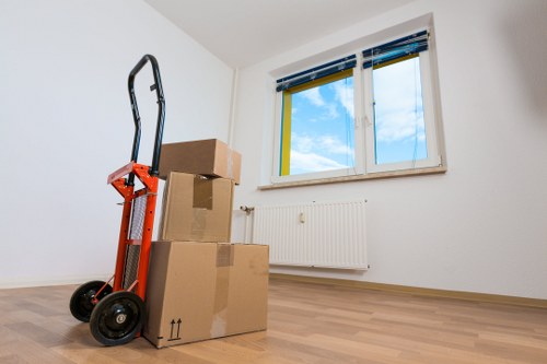 Boxes and household items being prepared for transport